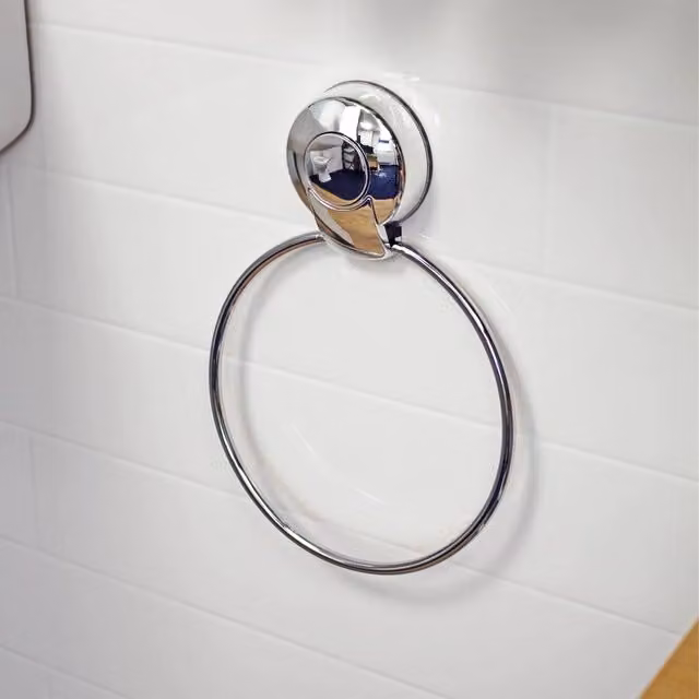 Showerdrape Suctionloc Chrome Metal Wall Mounted Towel Ring in Silver – 1