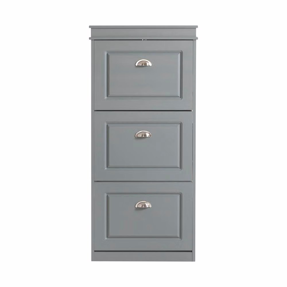 SoBuy Slim Grey Shoe Cabinet with Tilting Compartments and Internal Shelves – 2