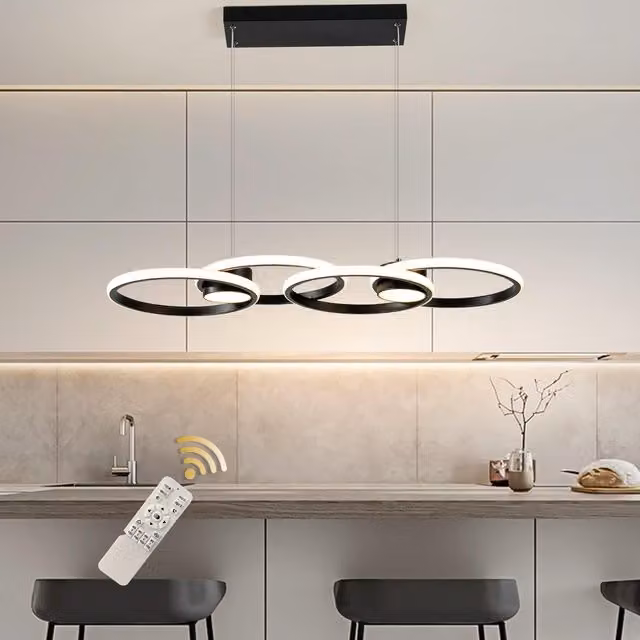 Garwarm Modern 4 Ring Black Dimmable LED Chandelier with Remote Control – 1