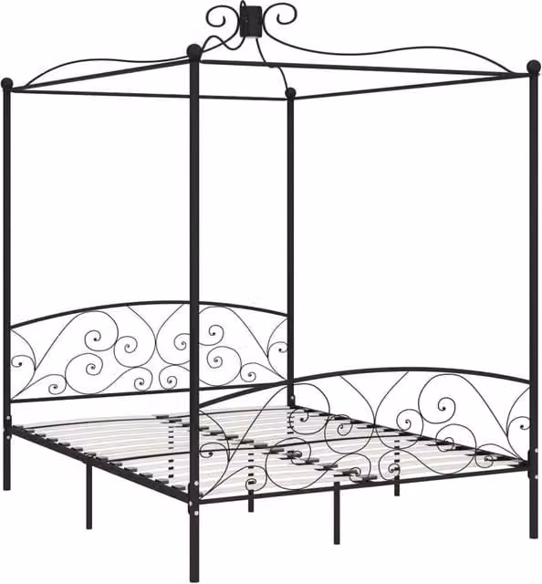 Berkfield Home Black Metal Canopy Bed Frame W: 160 cm, D: 200 cm, H: 228 cm