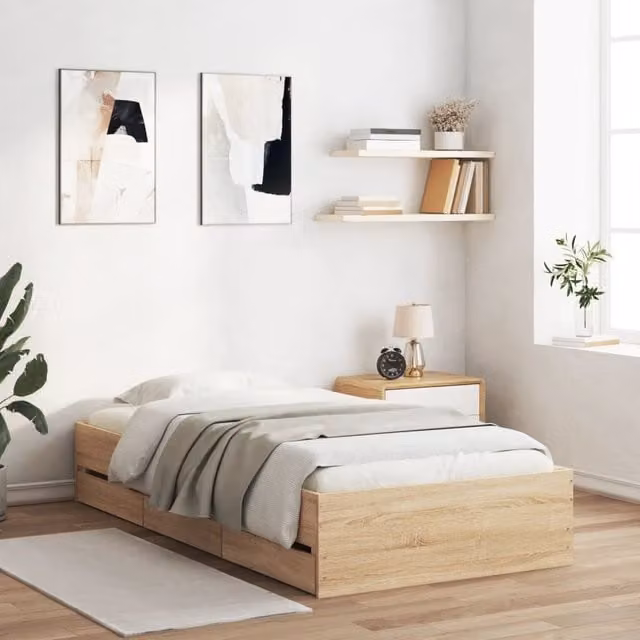 Berkfield Home Modern Bed Frame with Drawers in Sonoma Oak, Brown, W/D/H: 100 x 200 cm