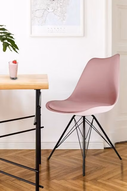 Fusion Living Soho Plastic Dining Chair with Black Metal Legs in Dusty Pink – 1