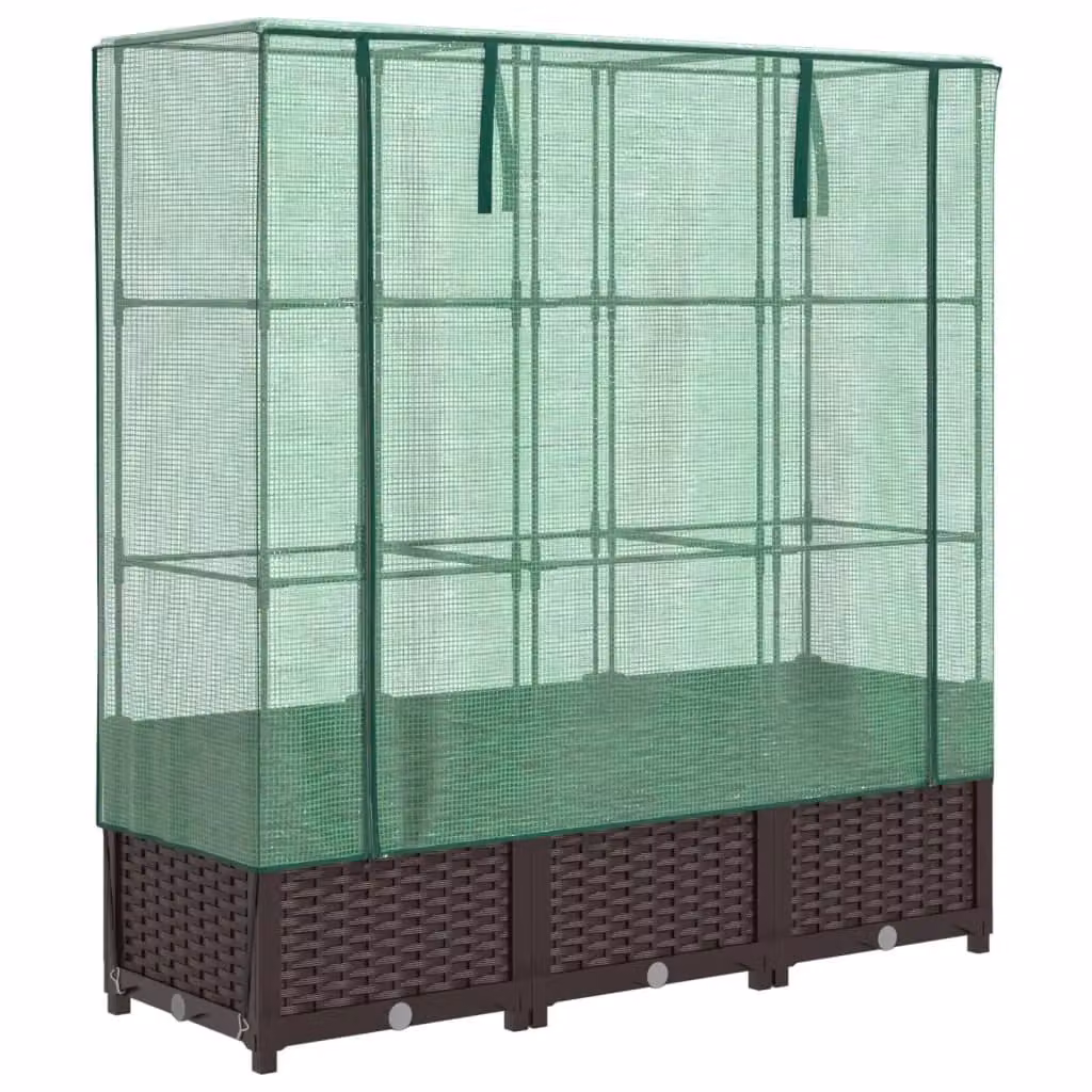 Berkfield Home Raised Bed with Greenhouse Cover in Brown Rattan Look, W/D/H: 120 x 40 x 138 cm – 2