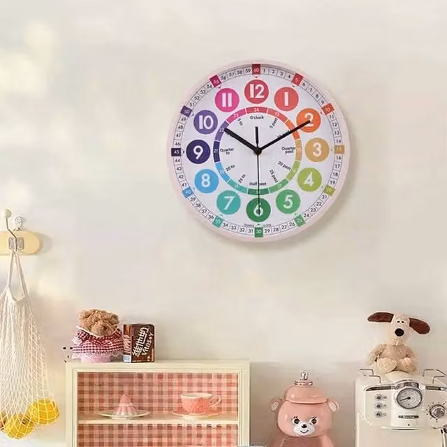 EONLION Pink Round Silent Learning Clock for Children, Diameter: 25 cm