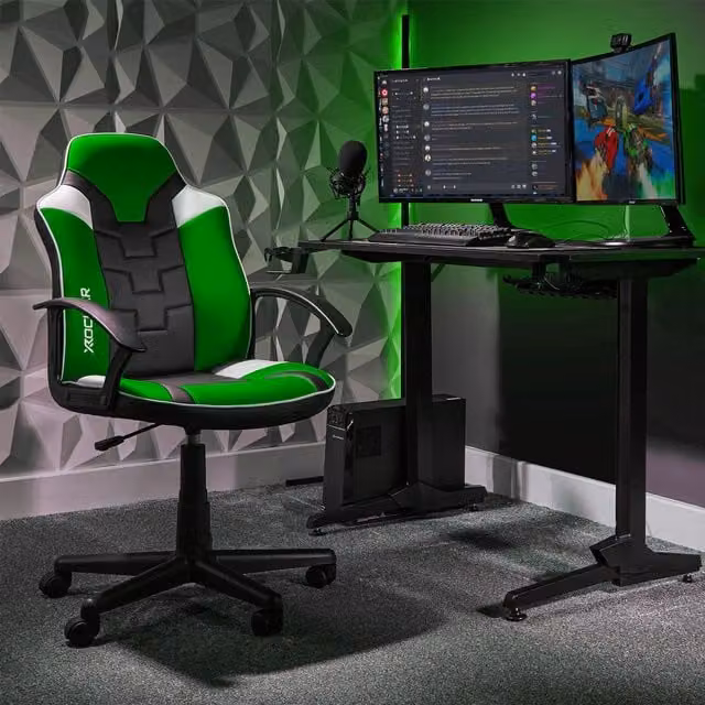 X Rocker Saturn Ergonomic Gaming Chair in Green and Black with 360 Degree Swivel Base and Armrests