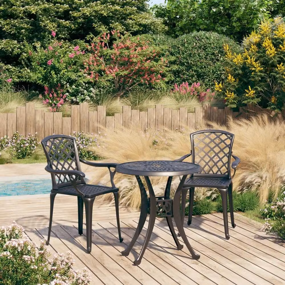 Berkfield Home 3 Piece Cast Aluminium Bistro Set in Black – 2