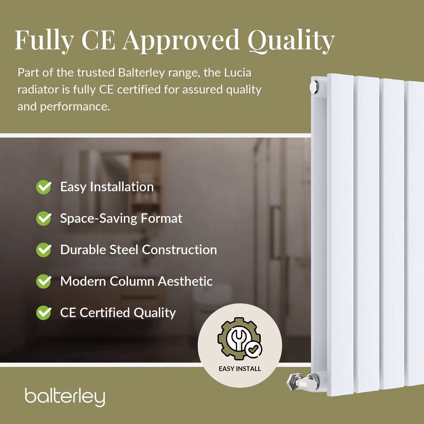 Balterley Lucia Square Horizontal Double Panel Radiator, White, W: 60.0 cm, H: 41.2 cm – 3