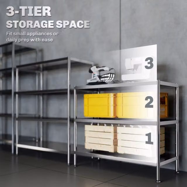 HOMCOM 3-Tier Stainless Steel Bakers Rack with Adjustable Shelves in Silver
