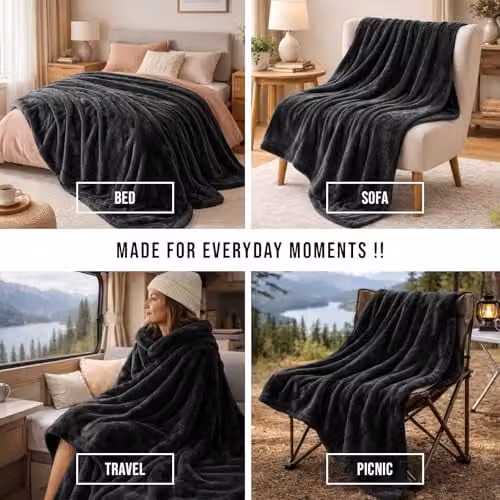 Pamposh Black Flannel Fleece Throw Blanket, W/D/H: 130 x 150 cm – 7