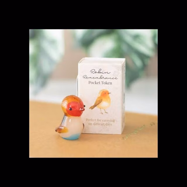 KDMD 24 Robin Remembrance Multicolour Glass Pocket Tokens with Tabletop Counter Display – 1