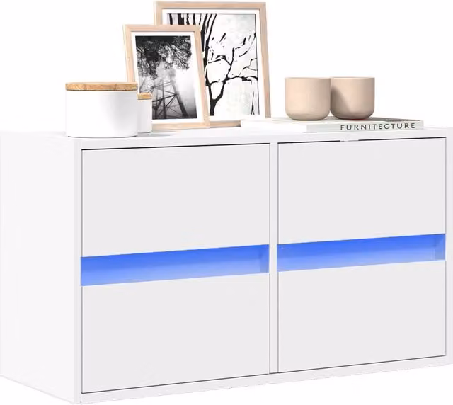 Berkfield Home Modern Glossy White TV Wall Cabinet with LED Lights W/D/H: 80 x 31 x 45 cm