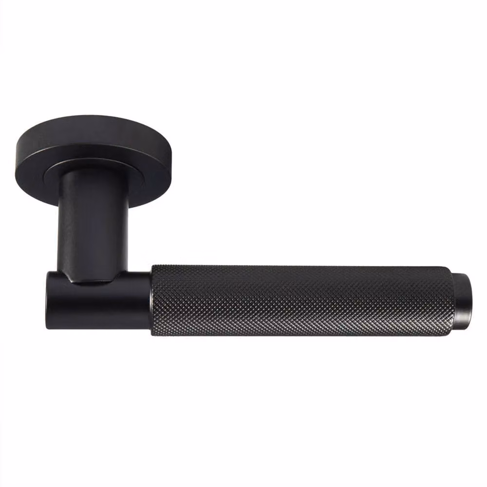 Loops Pair of Knurled Grip Round Bar Handles with Round Rose in Matt Black with Concealed Fixings – 2