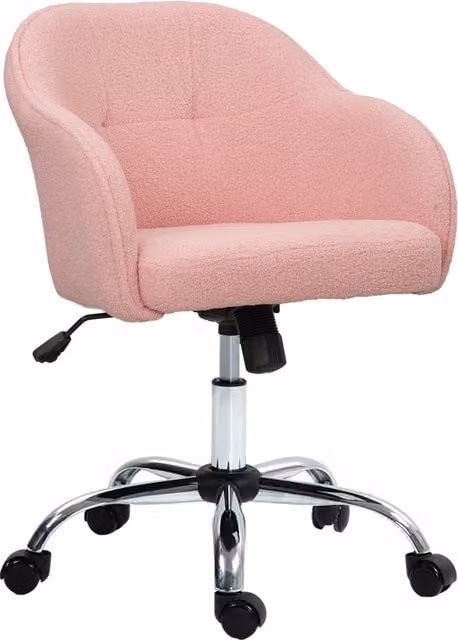 HOMCOM Pink Teddy Fleece Swivel Office Chair with Armrests and Castors, W/D/H: 56 x 51 x 120 cm – 1