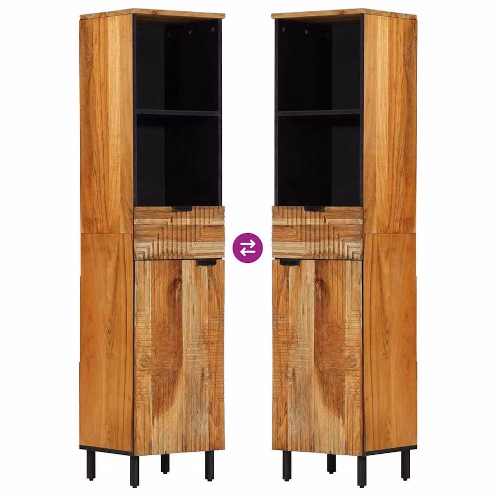 Berkfield Home Modern Freestanding Bathroom Vanity Unit in Brown Solid Acacia Wood – 5