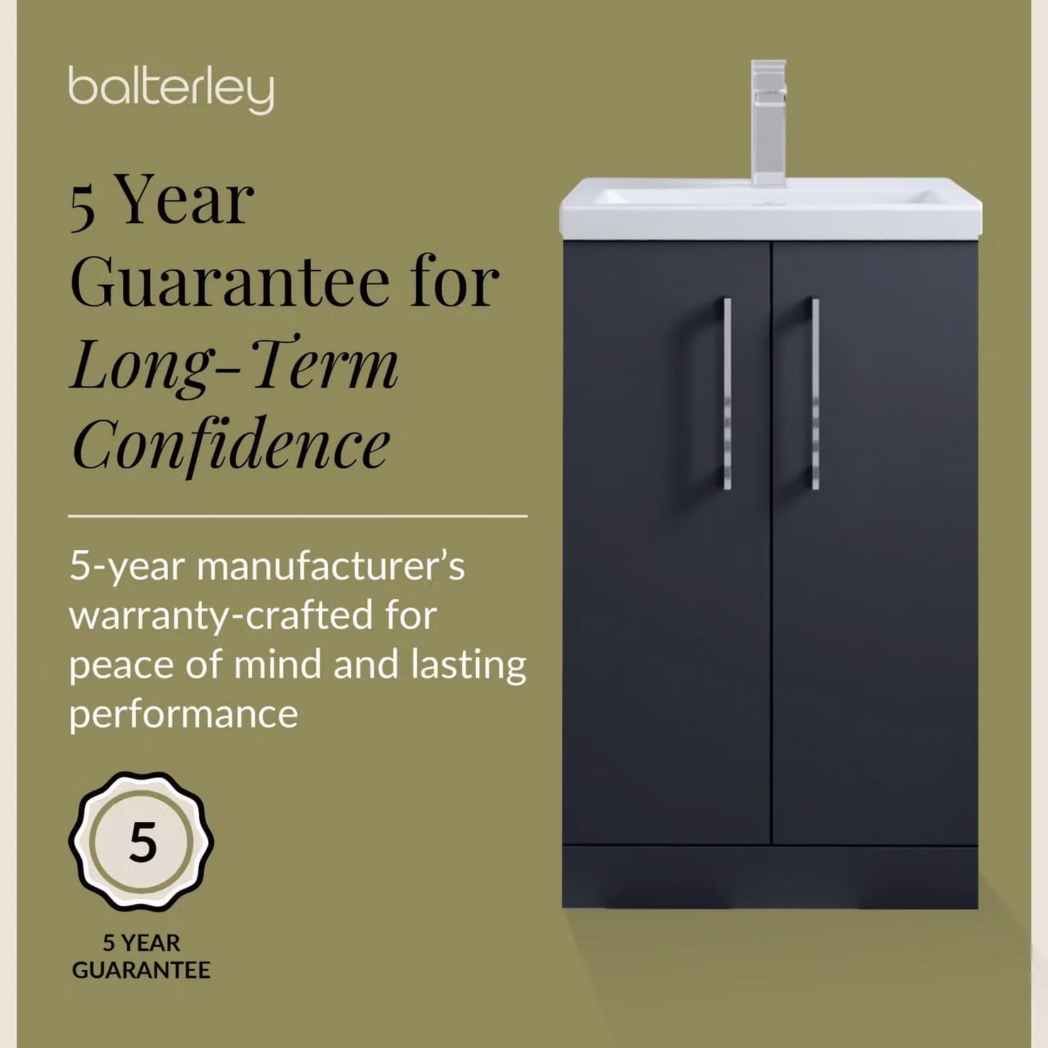 Balterley Modern Freestanding Bathroom Vanity Unit, Grey, W: 50 cm, H: 84 cm – 5