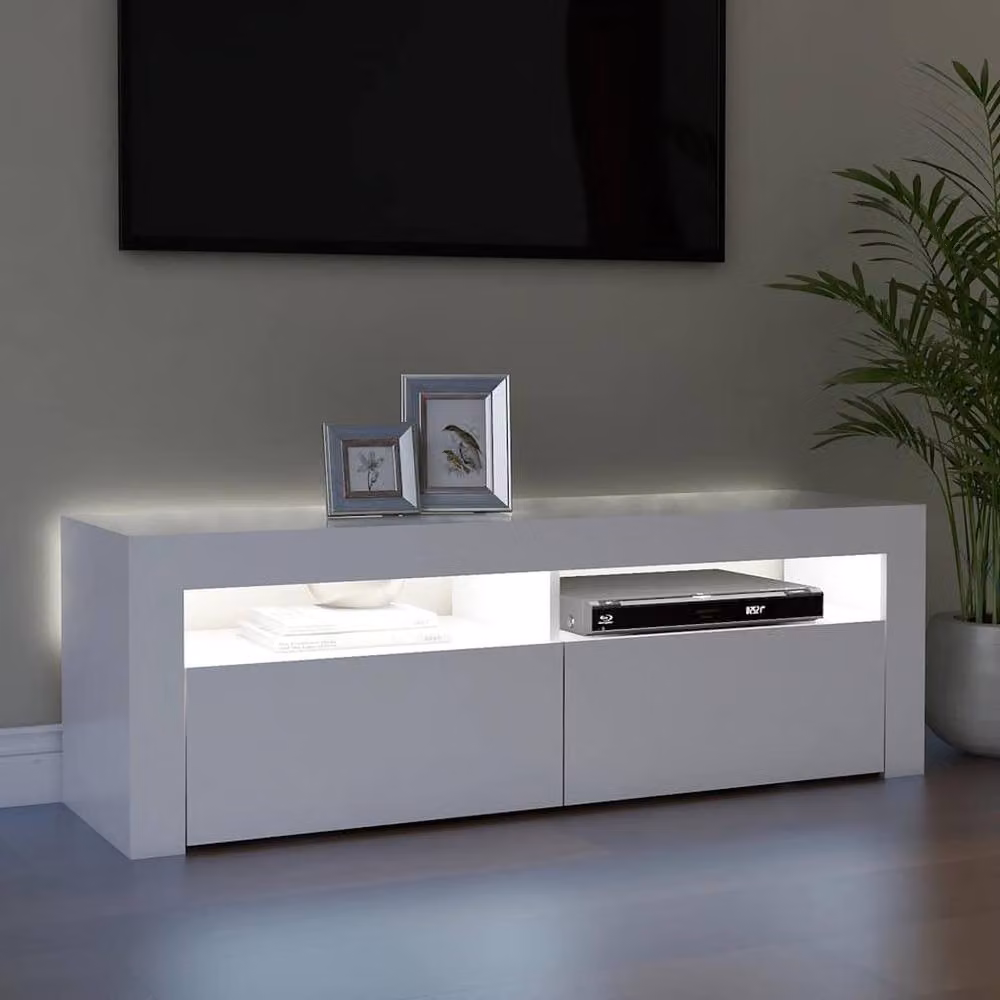 Berkfield Home Modern White Glossy TV Cabinet with LED Lights, W/D/H: 120 x 35 x 40 cm – 2