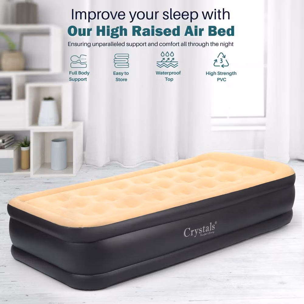 Crystals Single Inflatable Air Bed Mattress with Electric Pump, Beige, W: 90 cm, L: 200 cm – 10