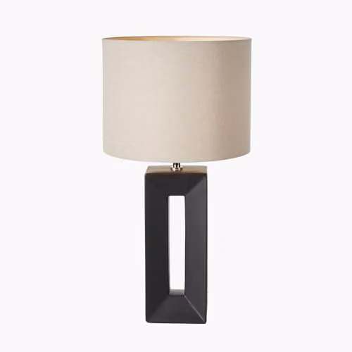 Pacific Lifestyle Abstract Square Block Ceramic Table Lamp with Cream Fabric Shade, Black and Cream, W/D/H: 30 x 30 x 58.5 cm – 2