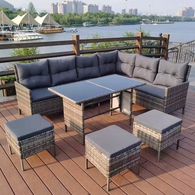 Oseasons Fiji KD 8 Seat Rattan Corner Dining Set in Grey