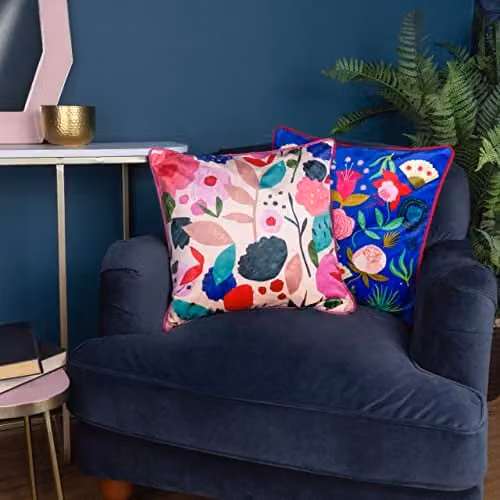 Riva Home Floral Velvet Square Cushion, Multicolour and White, W/D/H: 43 x 43 x 43 cm – 3