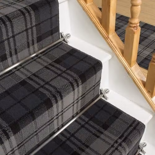 runrug Tartan Stair Runner in Black, W: 100 cm, L: 660 cm, Thickness: 0.9 cm – 3