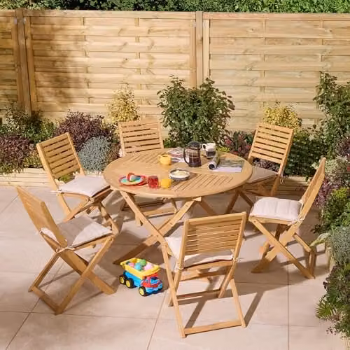 Rowlinson Ashdown Six Seater Round Wooden Dining Set in Brown