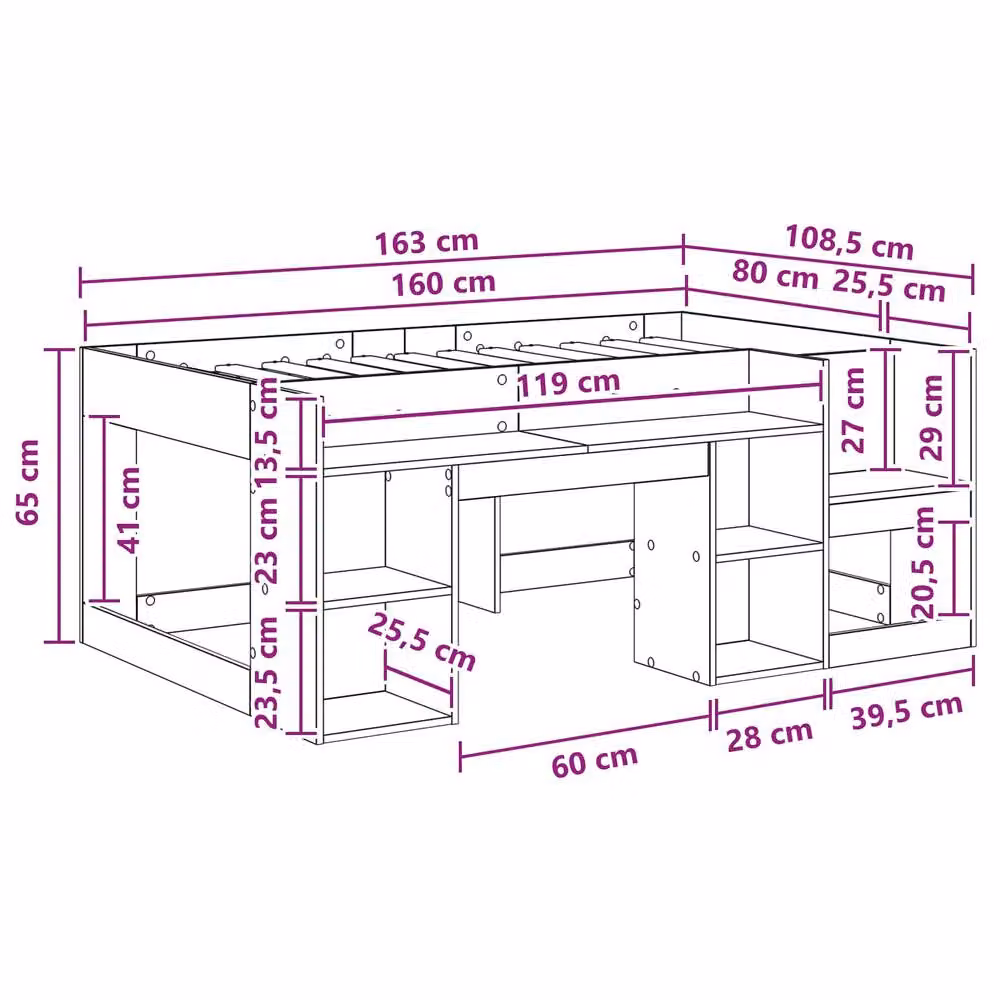 Berkfield Home Kids Bed Frame with Side Compartments in Black Oak, W/D/H: 160 x 80 x 1 cm – 5