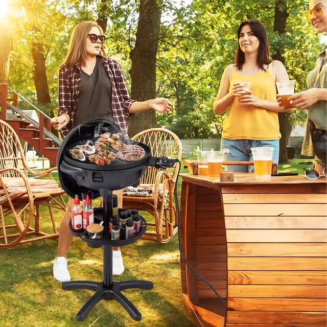 COSTWAY Electric Tabletop BBQ Grill with Removable Stand in Black