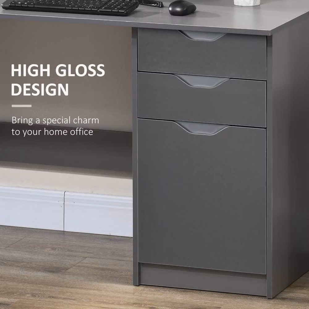 Rolipo Grey High Gloss Computer Desk with Drawer Unit, W: 120 cm, D: 60 cm – 4