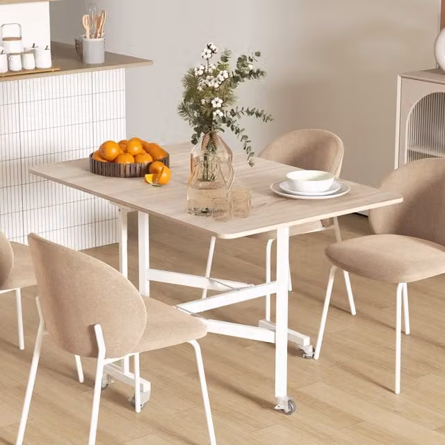 HOMCOM Modern Oak Drop Leaf Table with Castors