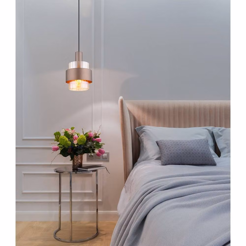 Netlighting Milley Slim Pendant Ceiling Light with Amber Glass Shade in Matt Black and Brown, E27, Height Adjustable – 3
