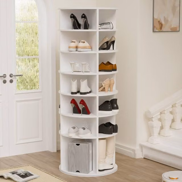 Rolipo 7-Tier White Rotating Shoe Rack with 360 Degree Spinning Design