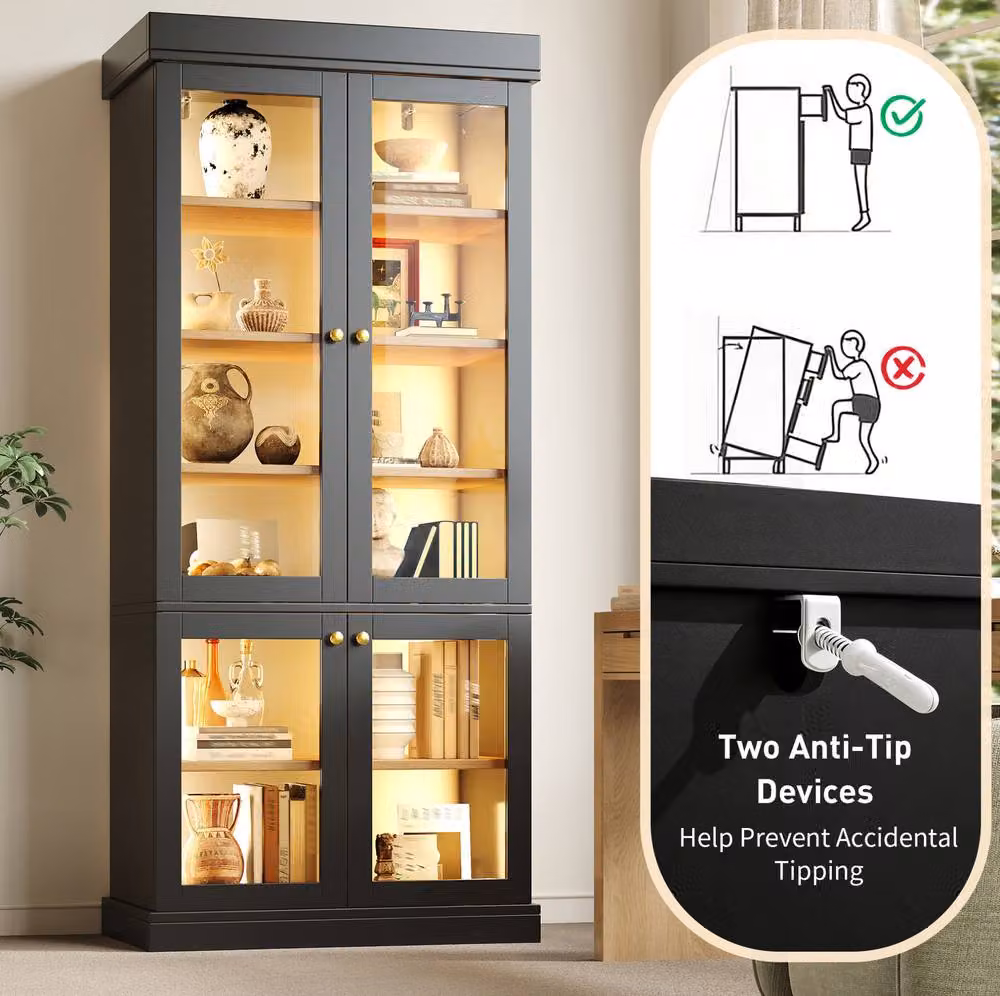 STILVORA Modern Tall Cabinet with LED and Anti-tip Protection in Matt Black – 6