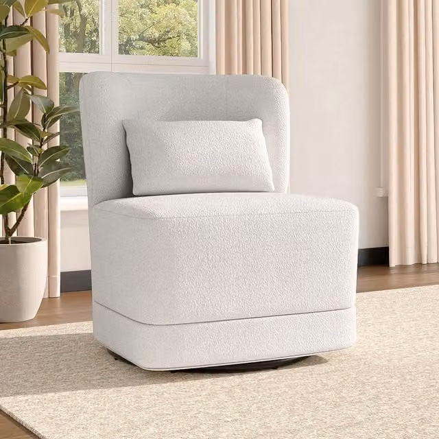 Livingandhome White Teddy Fur Upholstered Swivel Barrel Sofa