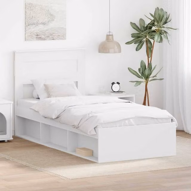Berkfield Home Modern White Bed Frame with Headboard in Pine and Engineered Wood, W: 75 cm, L: 190 cm