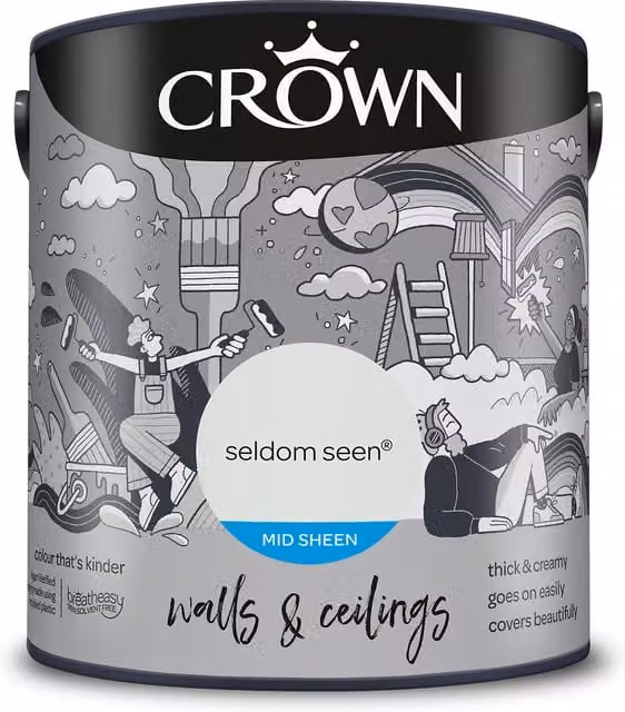 Crown Walls and Ceilings Mid Sheen Emulsion in Seldom Seen Grey, 2.5l