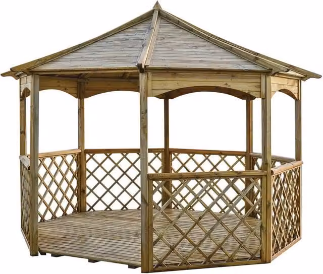 Rowlinsons Buckingham Pressure Treated Wooden Gazebo in Brown, W: 357 cm, D: 357 cm, H: 278 cm