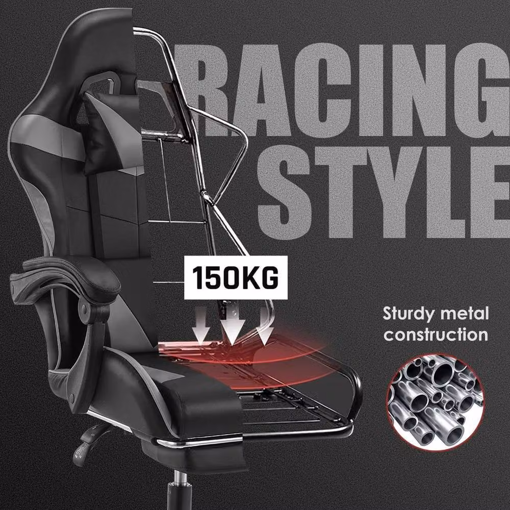 FLAVORA Black Leather Massage Gaming Chair with Headrest and Armrests – 4