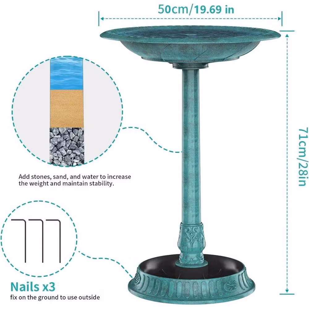 NESTLUNE Solar Round Bird Bath Fountain in Green and Turquoise, Height: 71.12 cm, Diameter: 15 cm – 2
