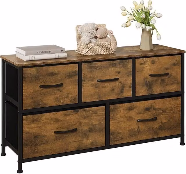 NESTLUNE 5 Drawer Chest of Drawers in Brown