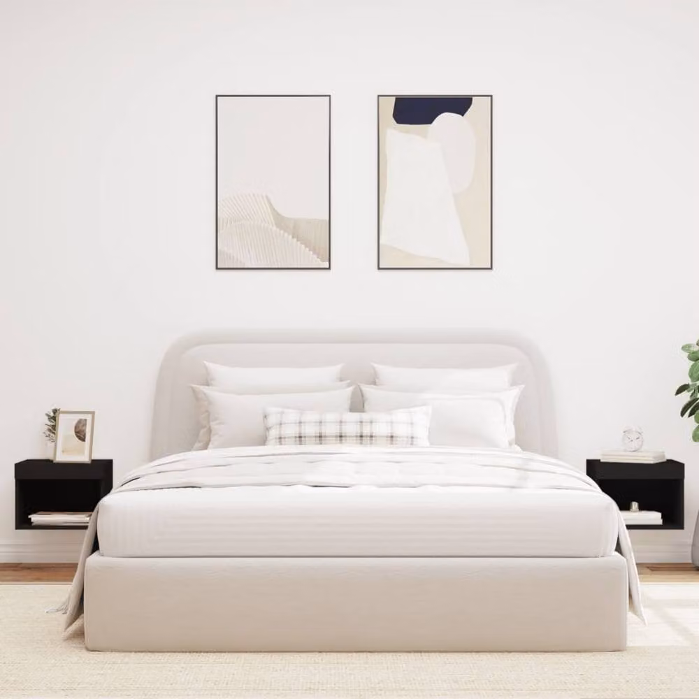 Berkfield Home Set of 2 Wall-Mounted Bedside Cabinets with Integrated LED Lights in Black – 3