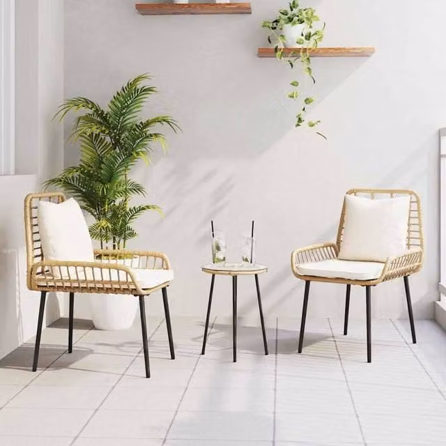Berkfield Home 3 Piece Garden Dining Set in Brown and Cream Poly Rattan