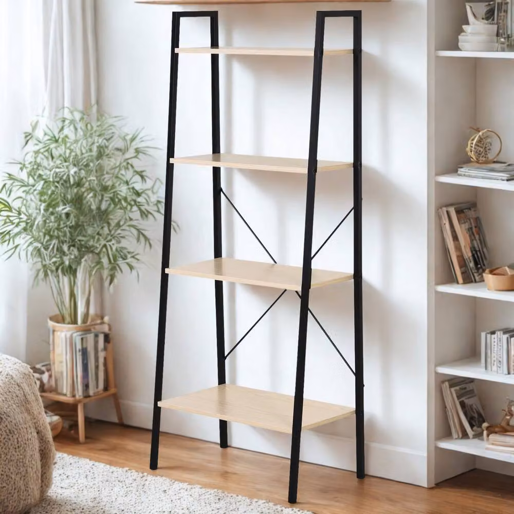 Pirlo Plush 4 Tier Freestanding Ladder Shelf for Living Room Storage, Beige, W: 37.5 cm, D: 37.5 cm, H: 145 cm – 2