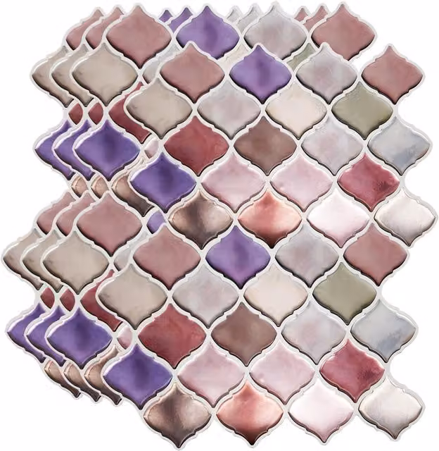 Walplus 3D Glossy Moroccan Geometric Tile Stickers, Pink and Multicolour, W/D/H: 20.3 x 28.0 x 20.3 cm, 8 Pack