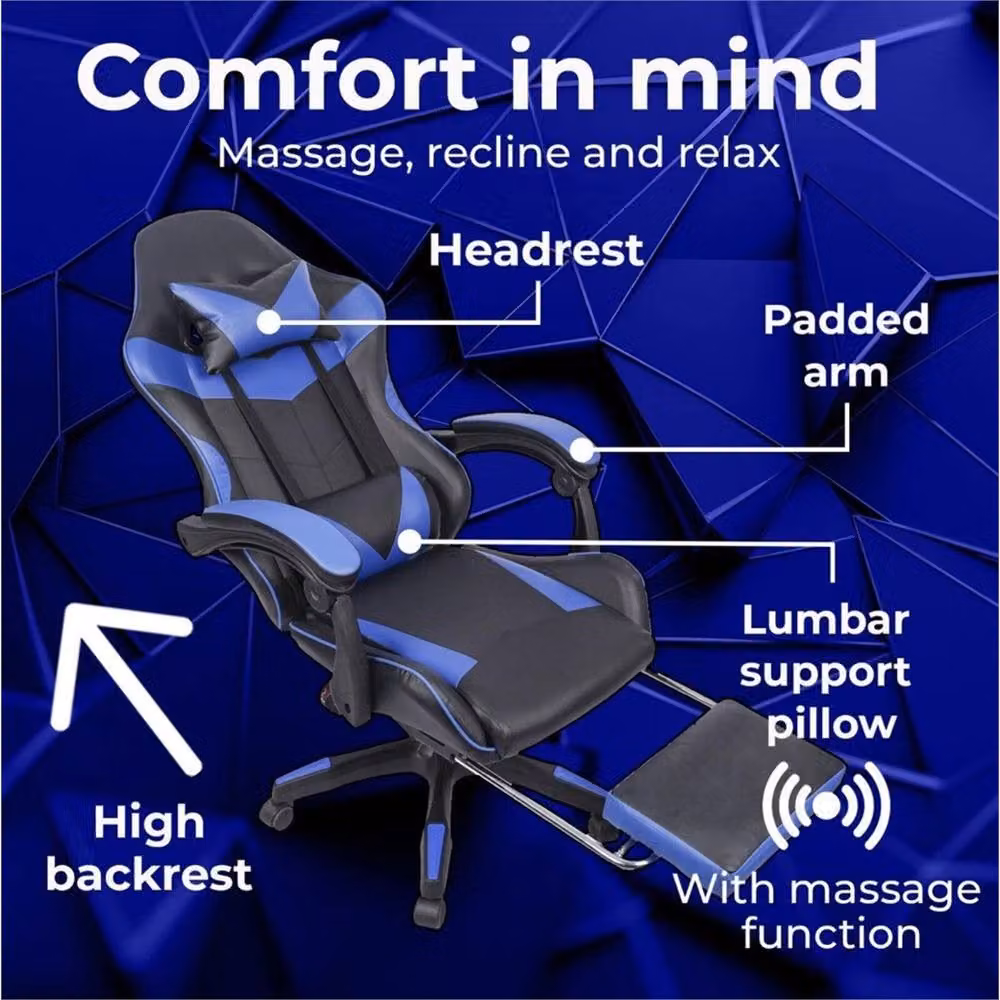 SPETLEK Swivel Gaming Chair in Black and Blue with Synthetic Leather and Armrests – 2