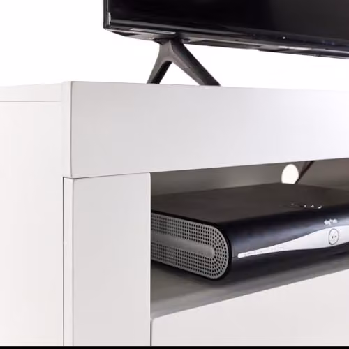 Moderna White Glossy TV Stand Cabinet by MMT Furniture Designs Ltd with Integrated Lighting, W/D/H: 140 x 40 x 45 cm
