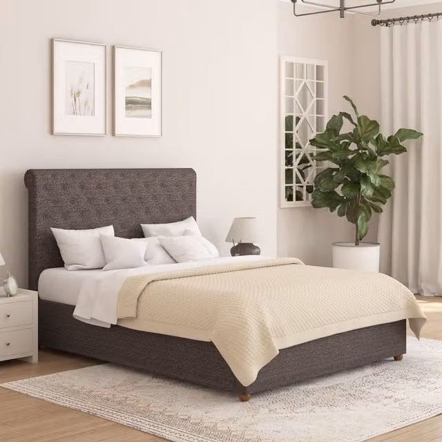 Aspire Taylor Ottoman Storage Bed Frame in Charcoal Saxon Twill Fabric, King Size (180 x 200 cm) – 1