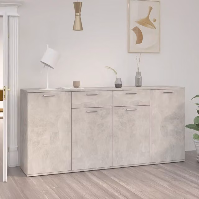 Berkfield Home Concrete Grey Minimalist Sideboard in Engineered Wood W/D/H: 160 x 36 x 75 cm