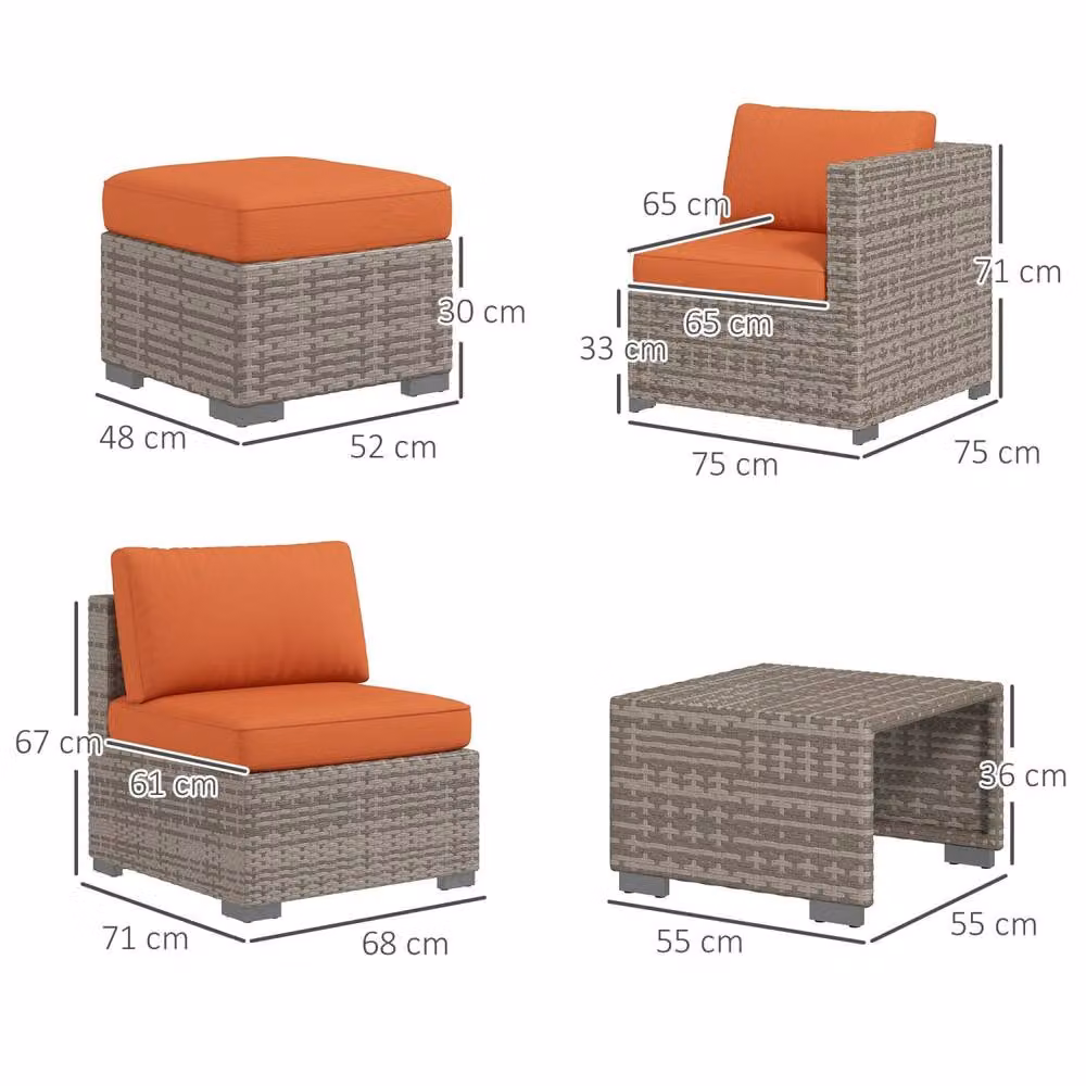 Wyld Haus Suve 6 Seater Grey PE Rattan Garden Furniture Set with Orange Cushions – 4