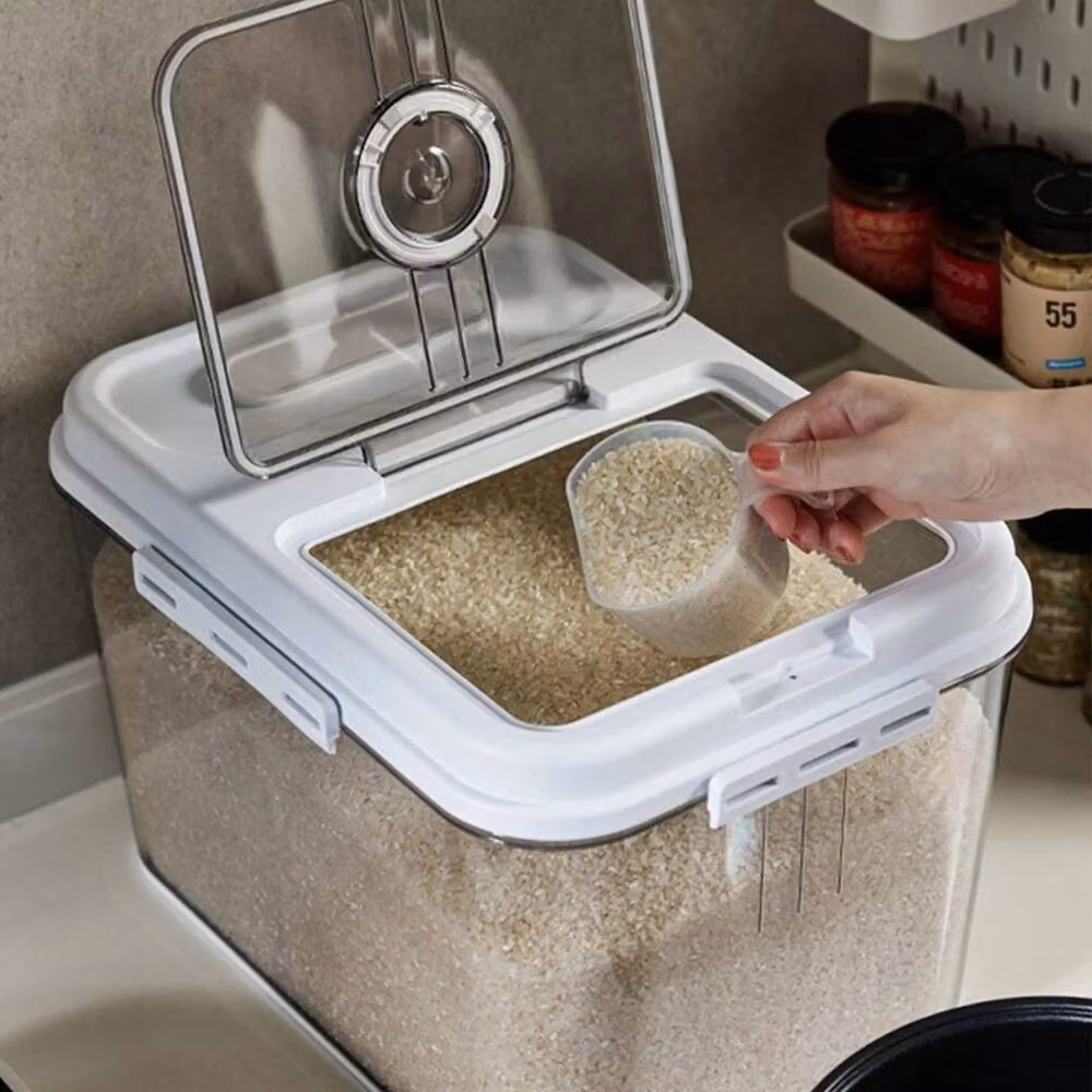 FORGEVIO Airtight and Stackable Large Rice Storage Box, Grey, W: 40 cm, D: 29 cm, H: 24 cm – 4